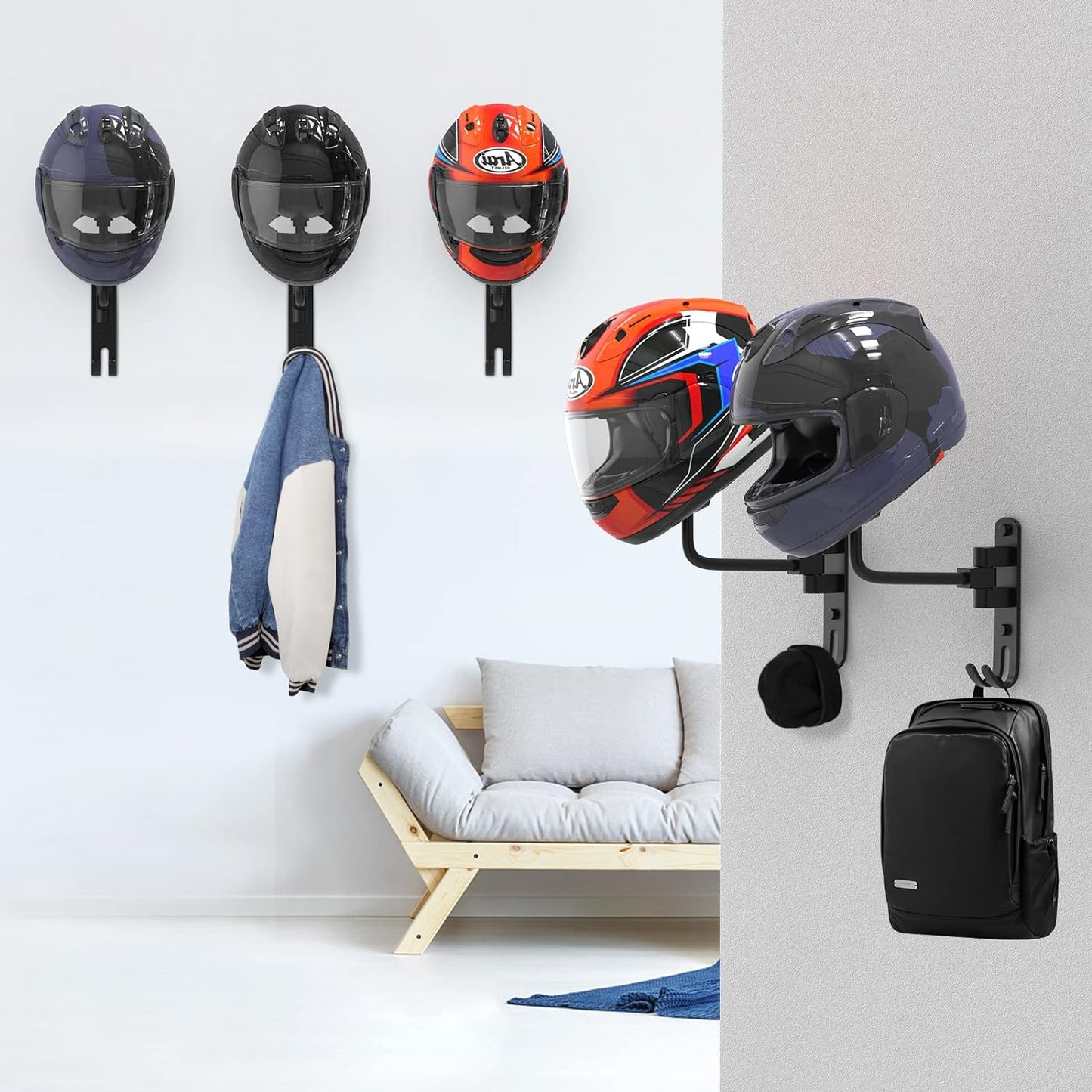 Helmet Hanger Wall Mount 180° Swivel Helmet Holder for Motorcycle Bike Racing Outerwear Sports Gear